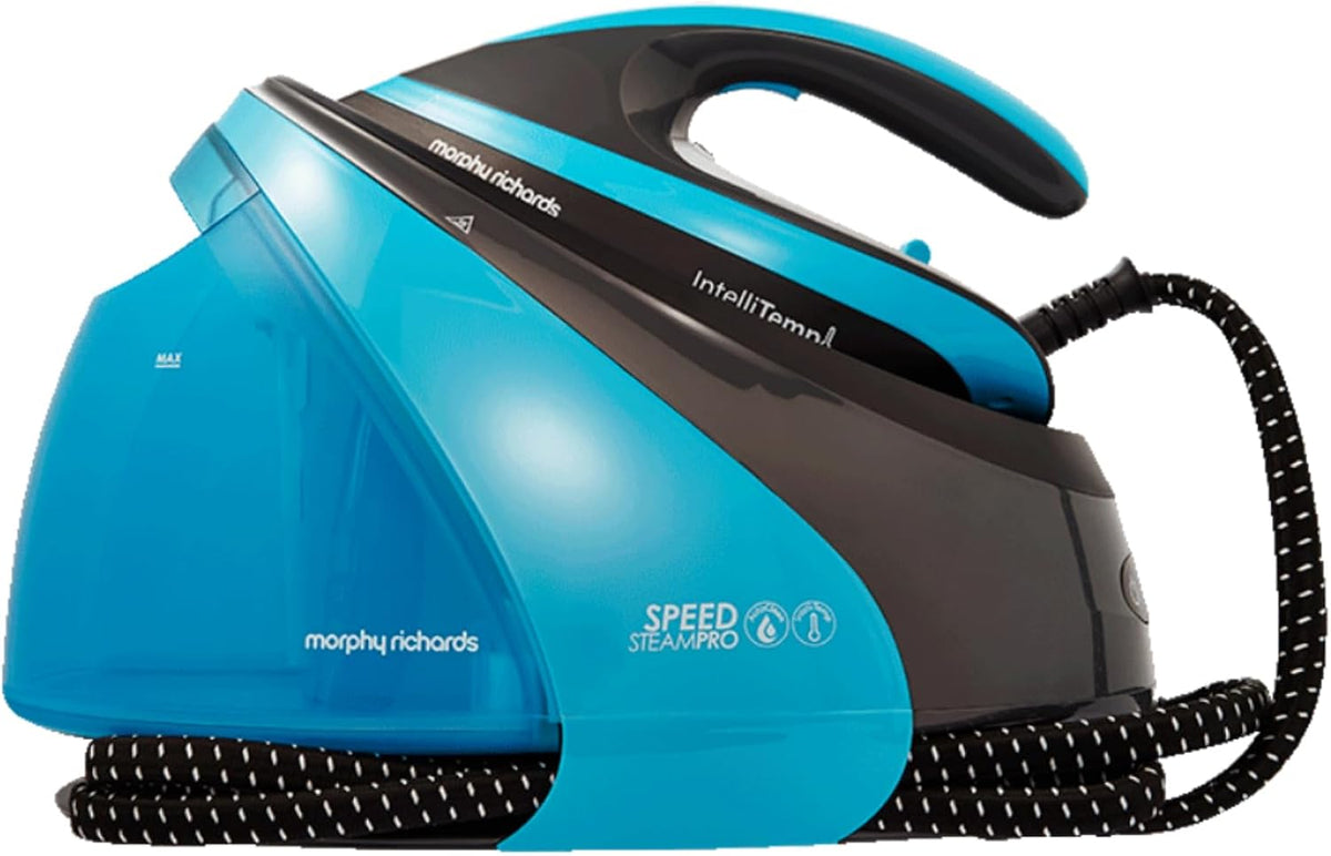 Morphy Richards SpeedSteam Pro Generator Iron, Ceramic Soleplate, Autoclean, 7 Bar Pressure, Intellitemp Technology, 70 to 120g rates, 590g Boost, 1.6L Water Tank, 1.8m Cord, 3000W, Blue, 332103