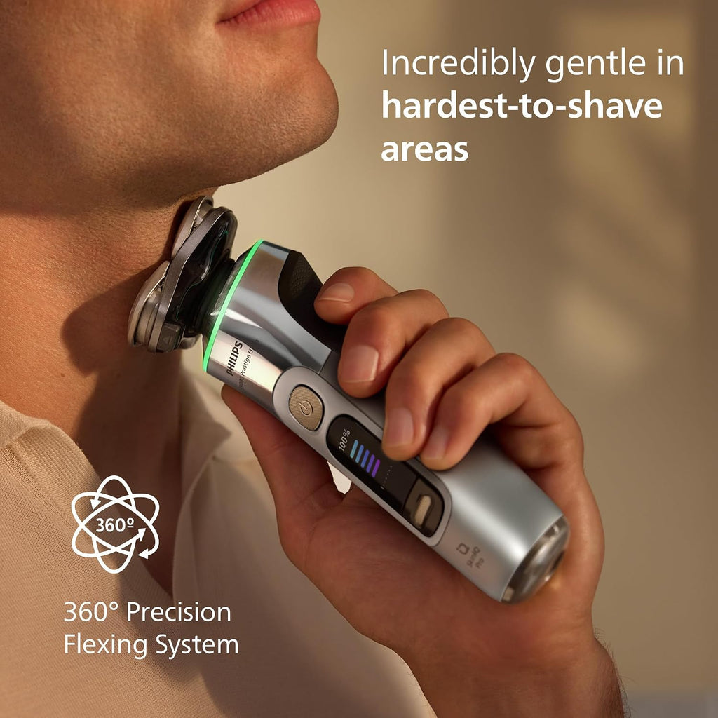 Philips Shaver i9000 Prestige Ultra, Wet & Dry Electric Shaver, Chrome, Skin IQ Pro Technology, Triple Lift & Cut System, 360 Rotating NanoTech Precision Blades, 5 Shaving Modes, Model XP9404/38