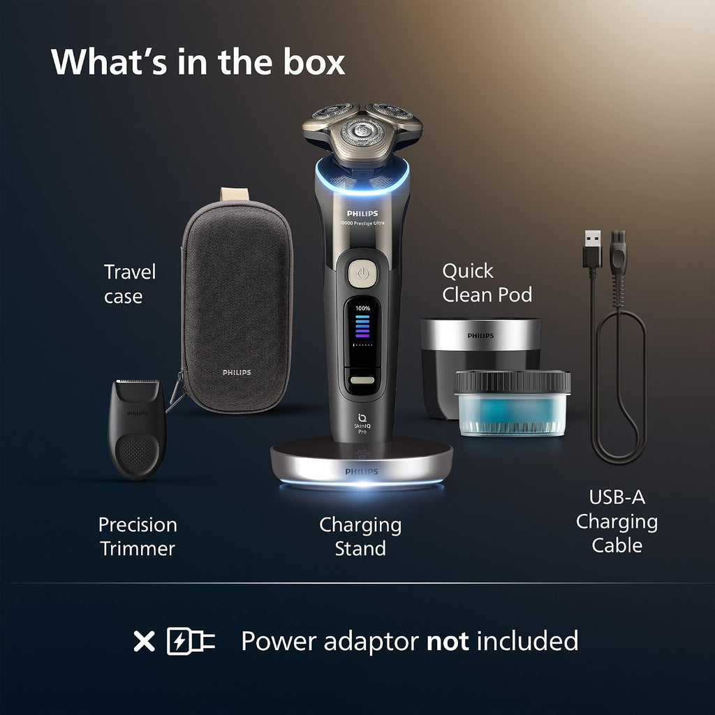 Philips Shaver i9000 Prestige Ultra, Wet & Dry Electric Shaver, Black, with Skin IQ Pro Technology, Triple Lift & Cut System, 360 Rotating NanoTech Precision Blades, 5 Shaving Modes, Model XP9405/31