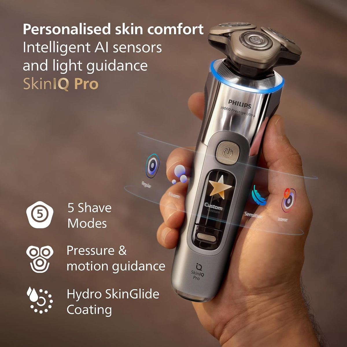 Philips Shaver i9000 Prestige Ultra, Wet & Dry Electric Shaver, Chrome, Skin IQ Pro Technology, Triple Lift & Cut System, 360 Rotating NanoTech Precision Blades, 5 Shaving Modes, Model XP9404/38