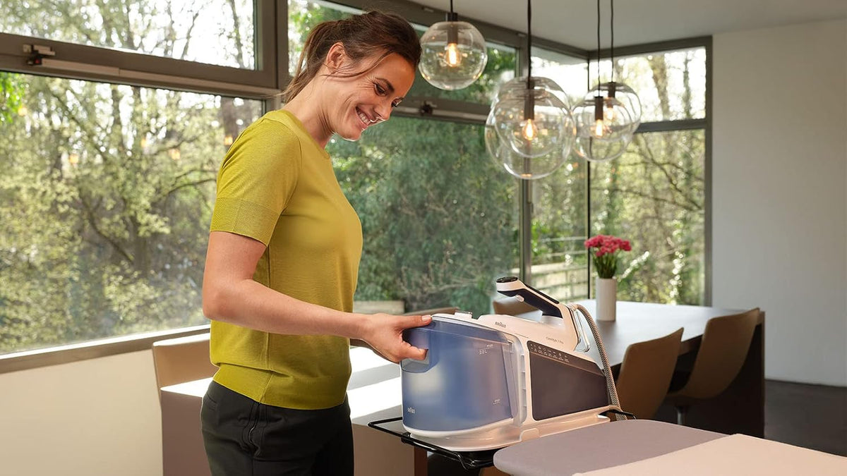 Braun CareStyle 7 Pro IS7282BL, Steam Generator Iron with FreeGlide 3D Technology, Smart iCareMode, Vertical Ironing, Anti Drip, Detachable 2L Water Tank, 2700W, Blue