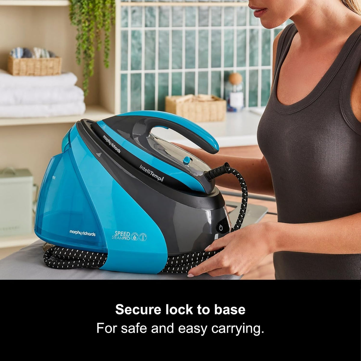Morphy Richards SpeedSteam Pro Generator Iron, Ceramic Soleplate, Autoclean, 7 Bar Pressure, Intellitemp Technology, 70 to 120g rates, 590g Boost, 1.6L Water Tank, 1.8m Cord, 3000W, Blue, 332103