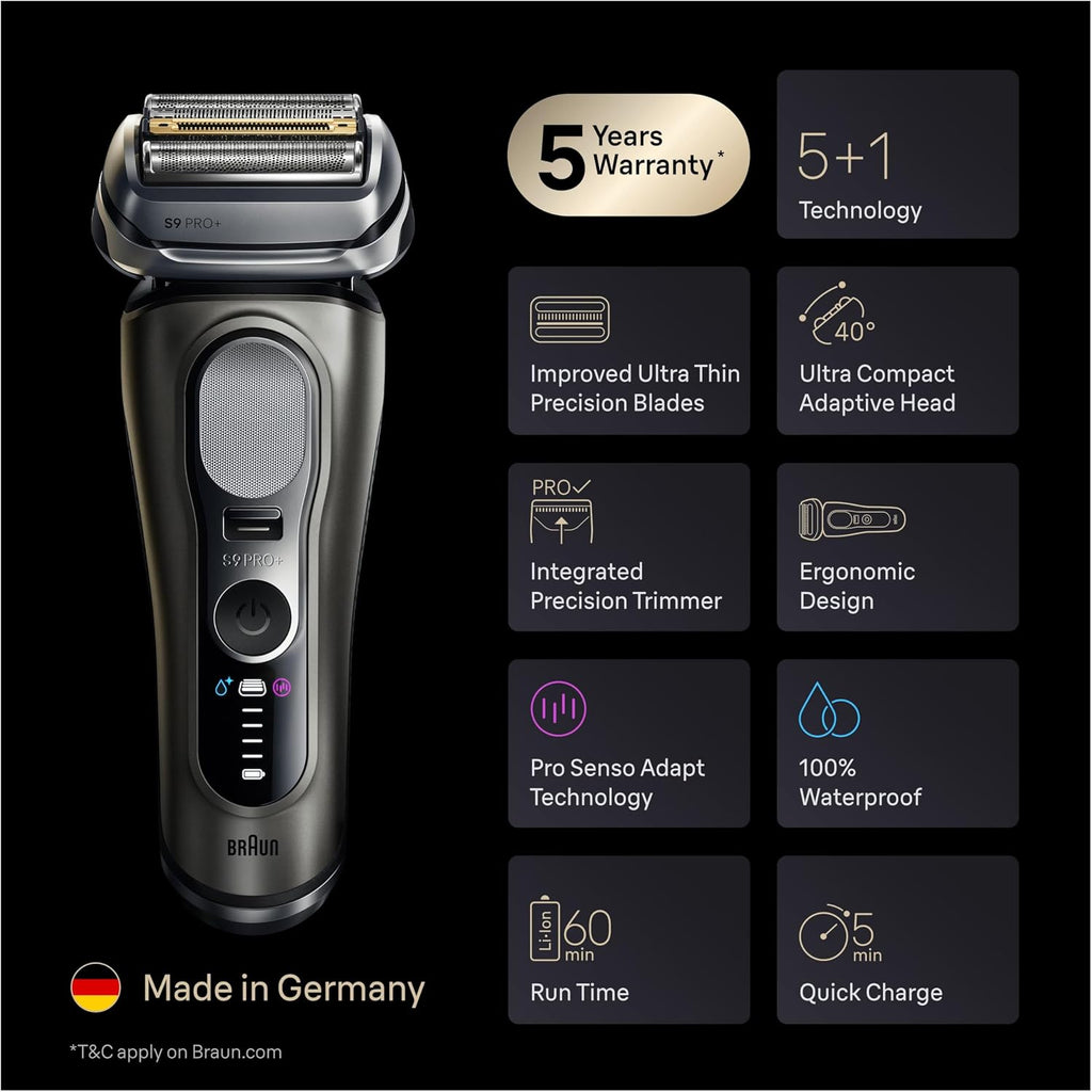 Braun Series 9 PRO+ Electric Shaver, Wet & Dry Razor for Men, Graphite
