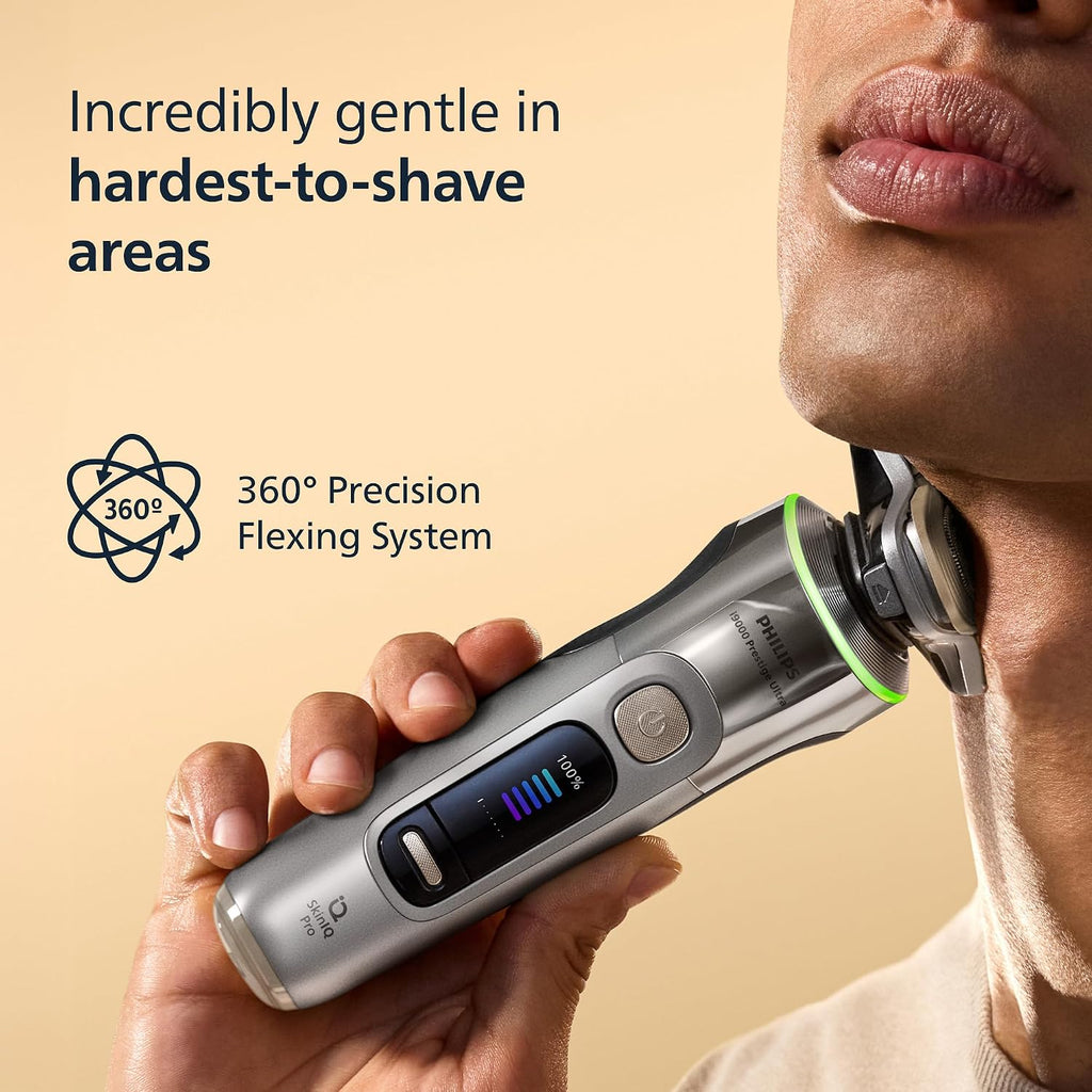 Philips Shaver i9000 Prestige Ultra, Wet & Dry Electric Shaver, Chrome, Skin IQ Pro Technology, Triple Lift & Cut System, 360 Rotating NanoTech Precision Blades, 5 Shaving Modes, Model XP9404/31