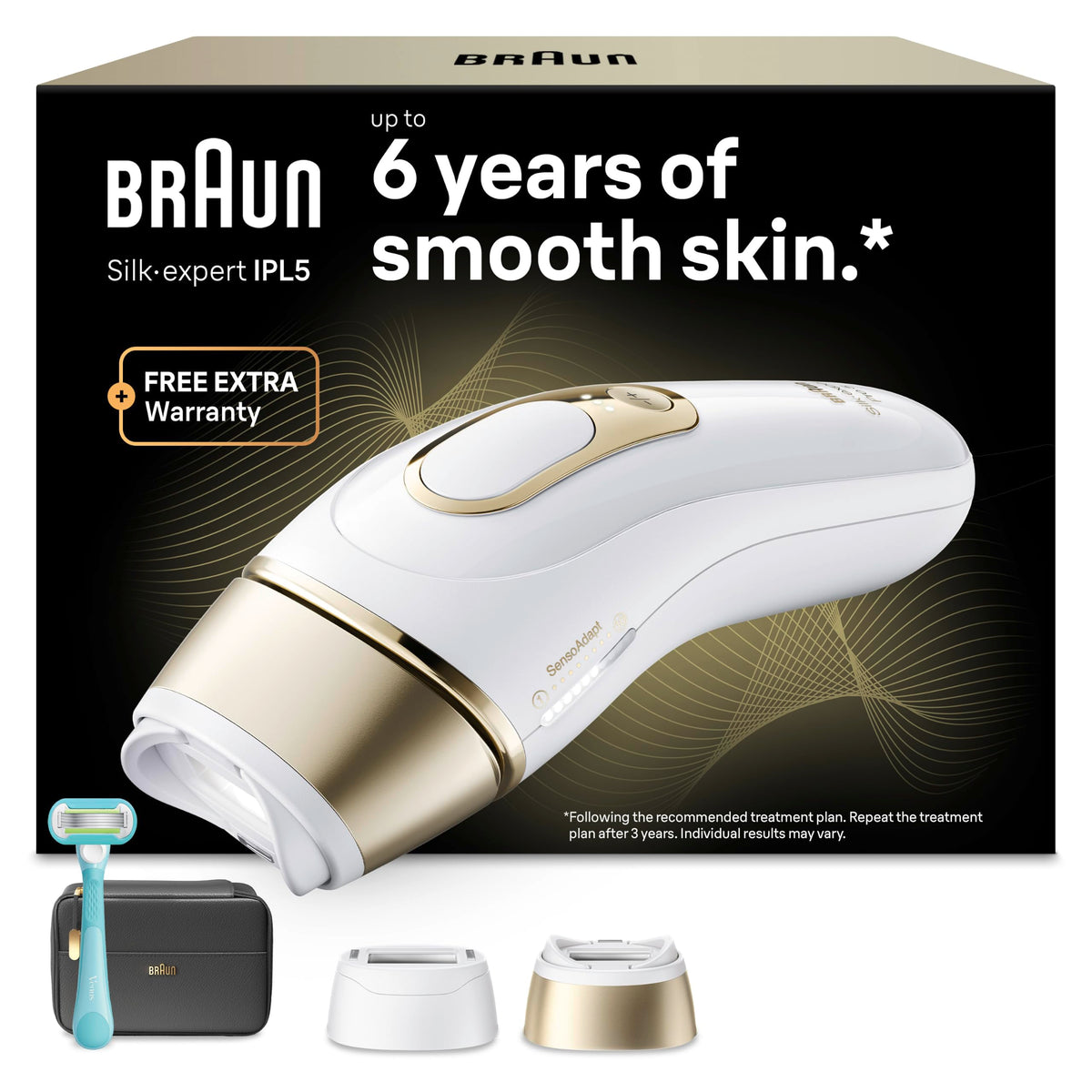 Braun IPL Silk·Expert Pro 5, At Home Laser Hair Removal, Permanent Hair Reduction, with Vanity Case, Mini Face Hair Remover, Venus Razor, 4 Attachment Heads, PL5442