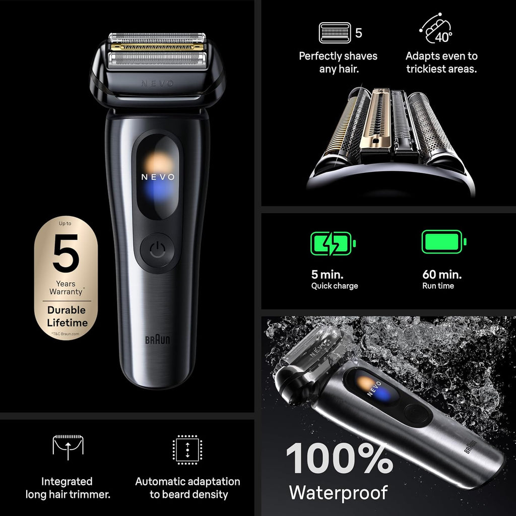 Braun NEVO Men’s Electric Shaver with AeroTouch Technology, Graphite