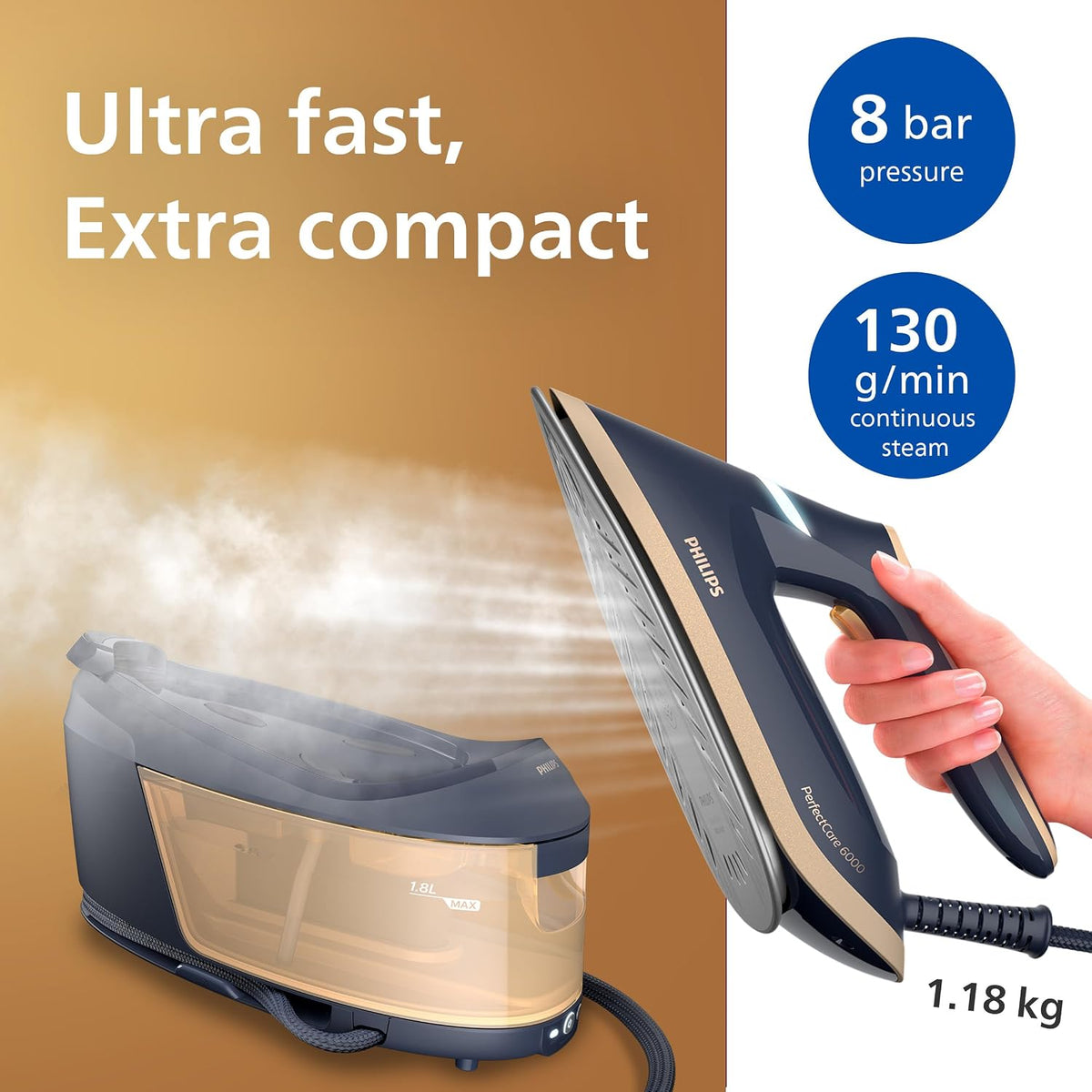 Philips PerfectCare 6000 Series Steam Generator Iron, 8 bar, 600g Boost