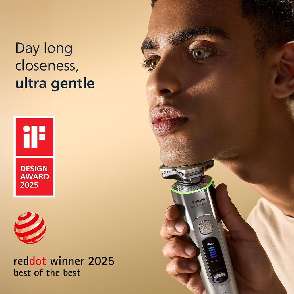 Philips Shaver i9000 Prestige Ultra, Wet & Dry Electric Shaver, Chrome, Skin IQ Pro Technology, Triple Lift & Cut System, 360 Rotating NanoTech Precision Blades, 5 Shaving Modes, Model XP9404/31