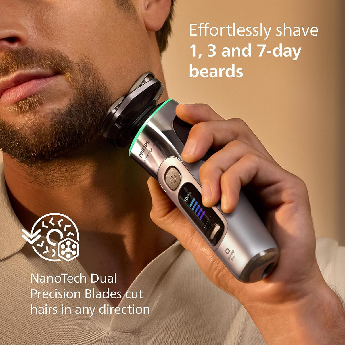 Philips Shaver i9000 Prestige Ultra, Wet & Dry Electric Shaver, Chrome, Skin IQ Pro Technology, Triple Lift & Cut System, 360 Rotating NanoTech Precision Blades, 5 Shaving Modes, Model XP9404/38