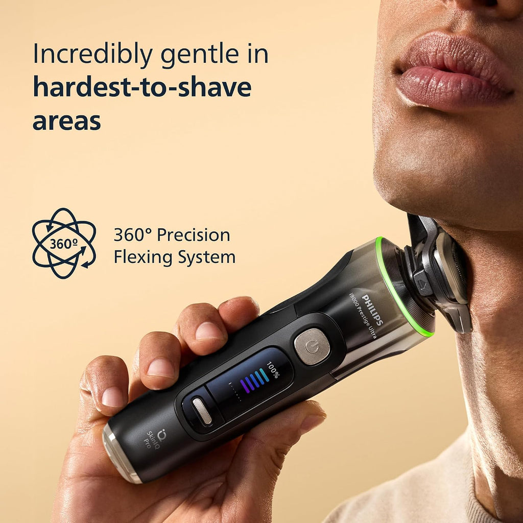 Philips Shaver i9000 Prestige Ultra, Wet & Dry Electric Shaver, Black, with Skin IQ Pro Technology, Triple Lift & Cut System, 360 Rotating NanoTech Precision Blades, 5 Shaving Modes, Model XP9405/31